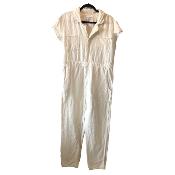 APiece Apart Cream Zip Front Linen Blend Jumpsuit Coveralls with Pockets Azore - Picture 7 of 11